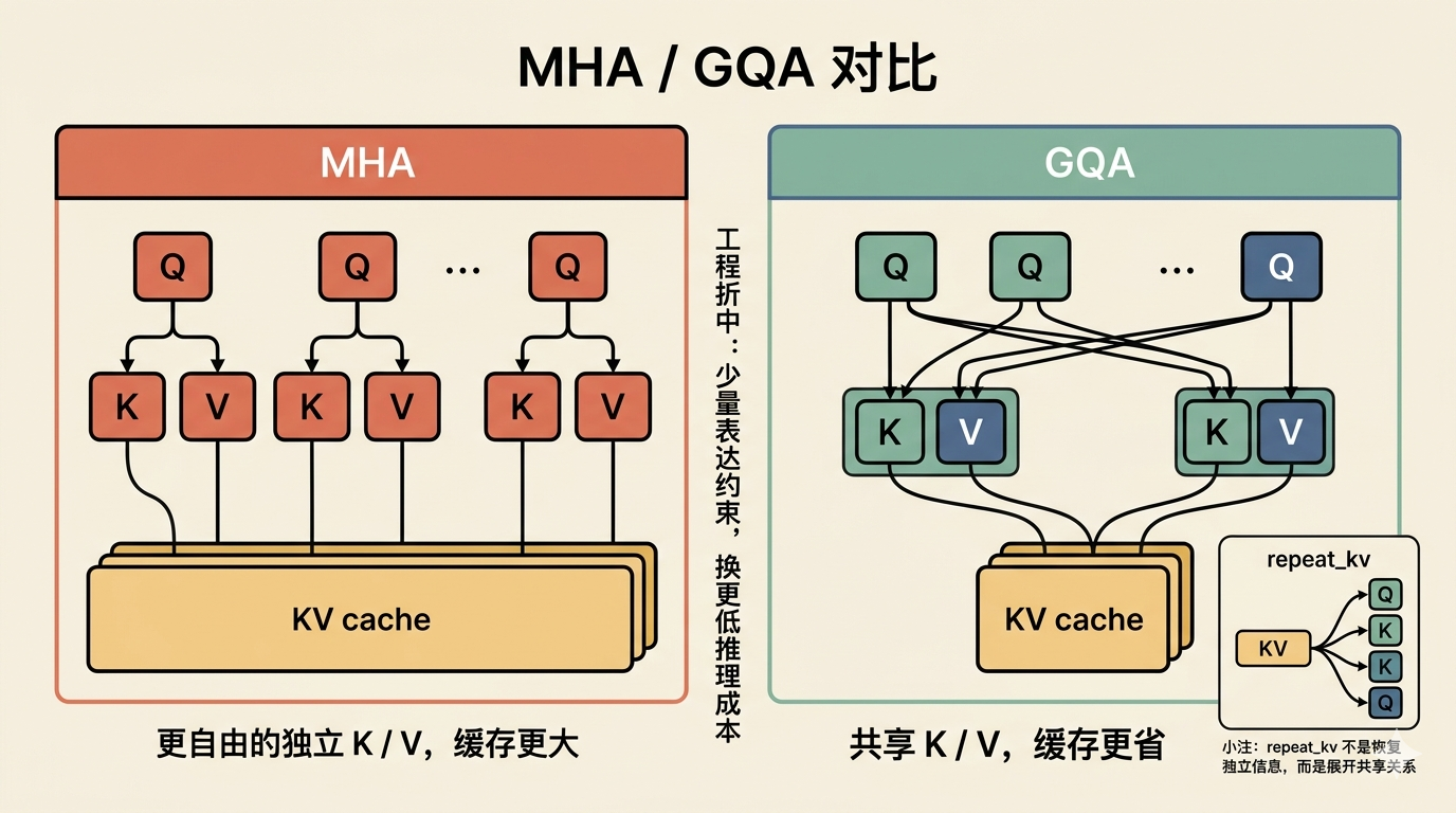 MHA 与 GQA 对比图
