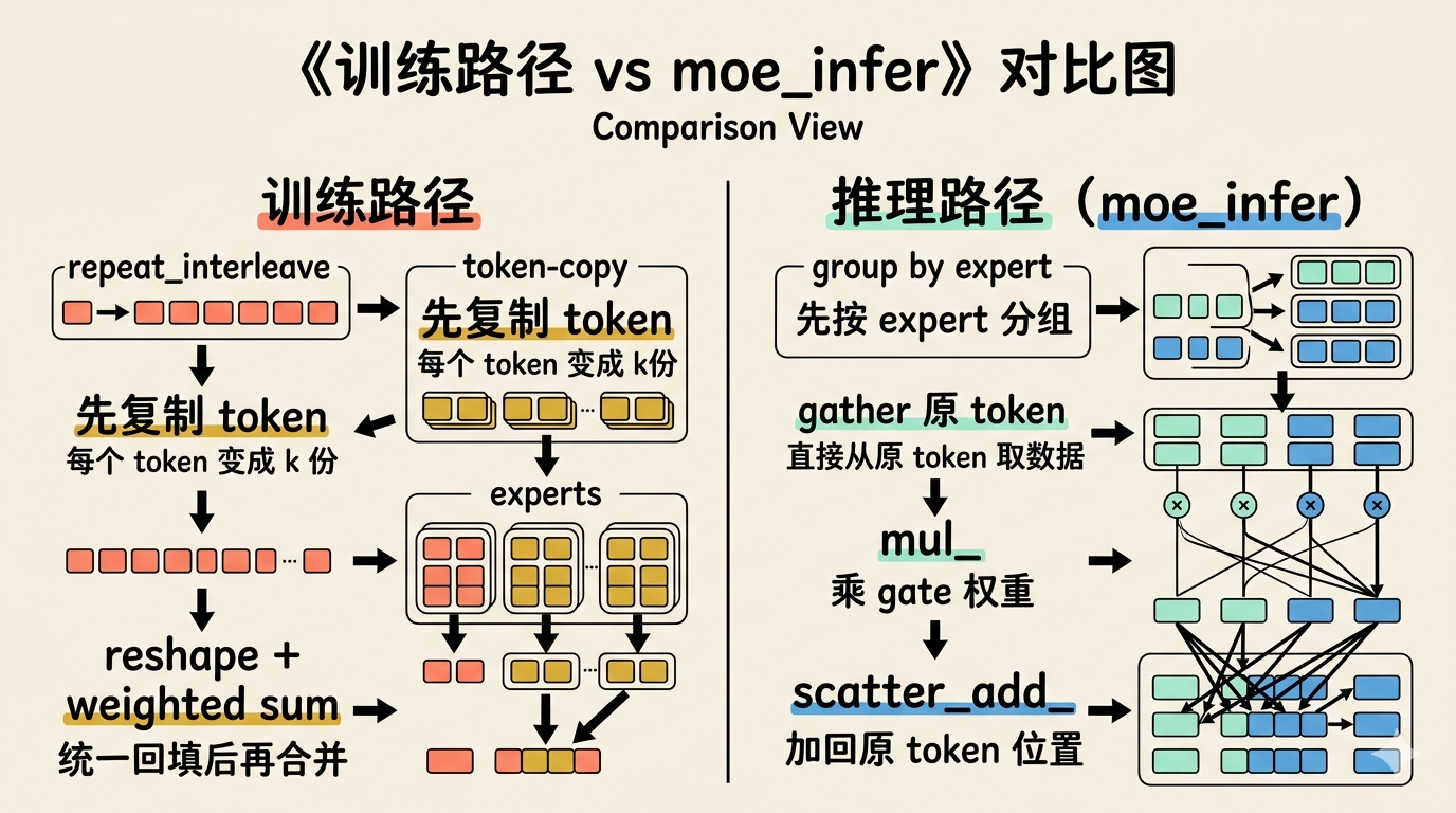 训练路径与 moe_infer 的实现对比