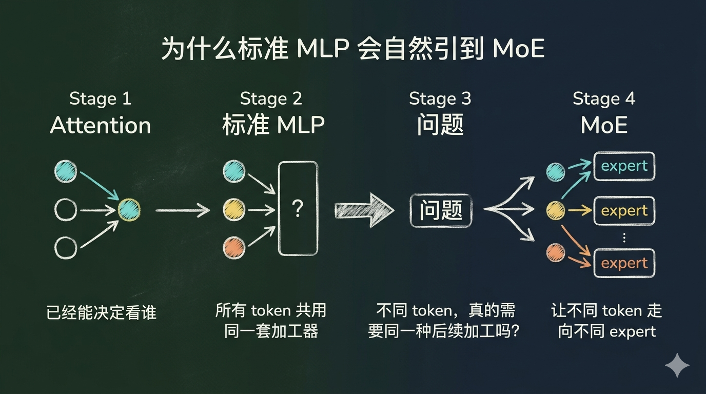 为什么标准 MLP 会自然引到 MoE